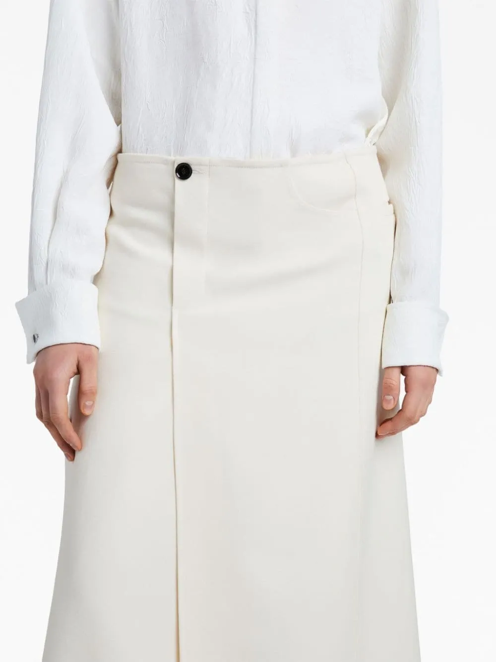 WOOL TWILL PLEATED MIDI SKIRT